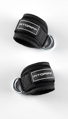Fitgriff® Sangle Cheville Musculation Poulie V3 (Rembourré)- Ankle Straps pour Sport, Kickback, Entraînement des Fessiers - Accessoires de Fitness (Black)