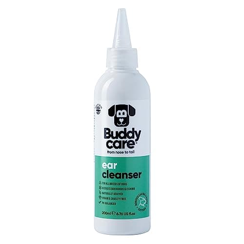 Buddycare | Nettoyant pour oreilles de chien | Solution nettoyante apaisante pour les oreilles des chiens | Ingrédients d'origine naturelle avec Aloe Vera, 200 ml (1 paquet)