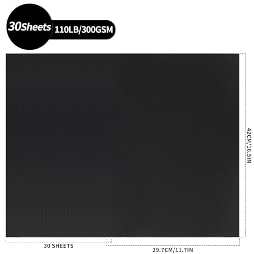 A3 300gsm Noir Papier Cartonné 30 Feuilles - Papier cartonné couverture papier cartonné papier épais papier épais pour la fabrication de cartes bricolage, Invitations, cartes postales PAC01BK030