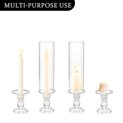 Lot de 2 bougeoirs Hurricane en verre transparent de 35,1 cm de haut pour bougies coniques, bougeoirs en verre pour centre de table, fête de mariage, salle à manger, événement