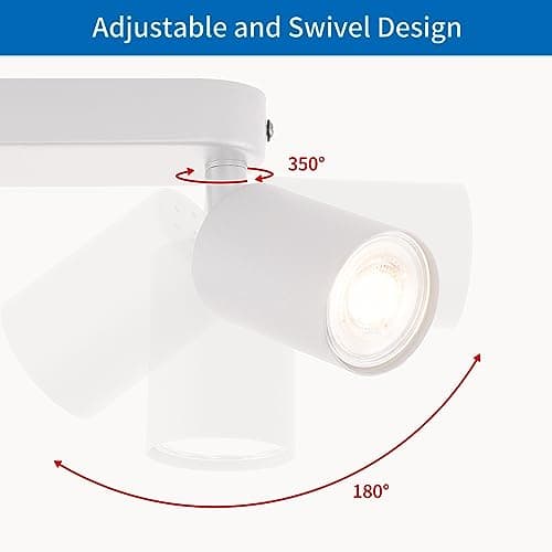 ANWIO Plafonnier Spots, 2 Spots de Plafond Led Intérieurs Base GU10, Spots de Plafond Blancs avec Base Rectangulaire, Spots de Plafond LED Rotatifs (Sans Ampoules).