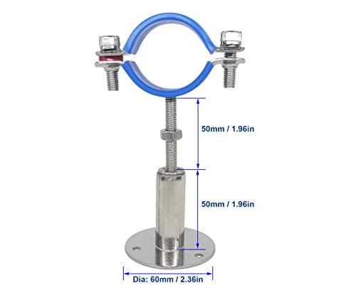Lot de 2 supports muraux en acier inoxydable - Support de plafond - Supports de tuyau réglables - Colliers de serrage pour tuyaux de diamètre extérieur de 45 mm à 48 mm