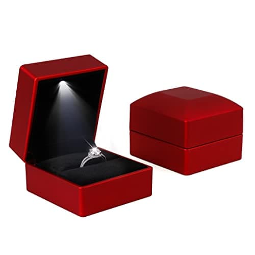 iSuperb 2PK Light LED Anneaux Boîte à Bijoux Boucles D'oreilles Anneau Coffret Cadeau Fiançailles Bague De Mariage Boîtes Présentoir De Bijoux Étui Organisateur Jewelry Ring Box (Rouge)
