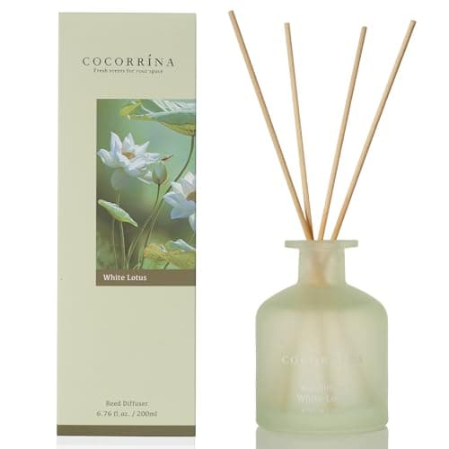 Cocorrína diffuseur de Parfum - Lotus Blanc 200ml parfums d'intérieur avec bâtonnets Diffuseur Reed d'huiles essentielles pour la Chambre à Coucher, la Salle de Bain, l'étagère et Le Bureau