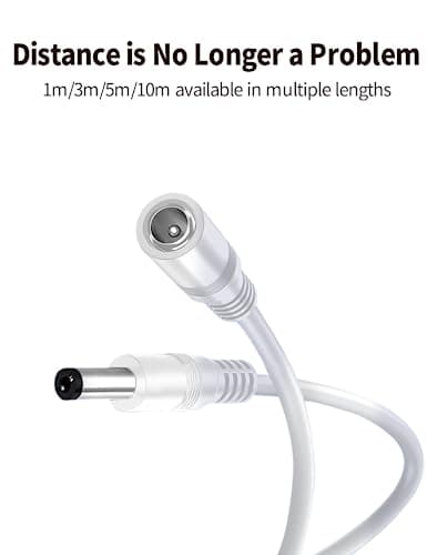 Tonton Câble Extension DC 5Meter, DC 12 Volt Netzteil Adapterkabel, 2,1mm/5,5mm DC Stecker Verlängern, zusätzliche 5Meter 15ft Länge für DC 12V Netzteil Überwachungskamera Ladegerät, 5M (1 Pack)