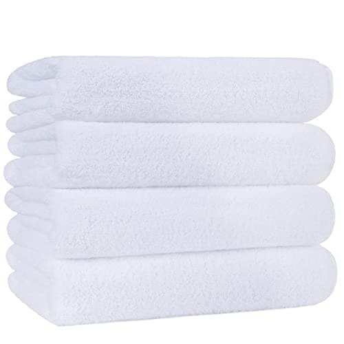 Polyte - 4 Serviettes de Bain en Microfibres - sèche Rapidement/ne Peluche Pas - Blanc - 145 x 76 cm