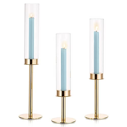 Inweder Bougeoir Doré avec Verre Amovible - Lot de 3 Bougeoirs en Verre Chandelier Bougeoir Porte Bougie Decorative Cylindres Bougeoir Decoratif pour Centre de Table de Mariage Décoration Maison