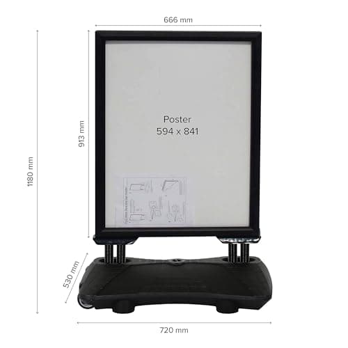 DISPLAY SALES Stop trottoir extérieur WindPro® PREMIUM | Chevalet trottoir au format DIN A1 | Panneau publicitaire extérieur A1 noir | Utilisable des deux côtés pour 2 affiche