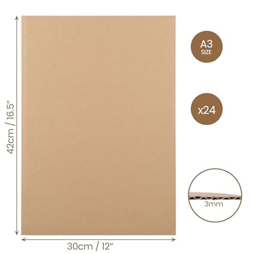 Belle Vous Paquet de 24 Feuilles d’Emballage en Carton Ondulé A3-30 x 42 cm - 3 mm d’Épaisseur - Carton Kraft Plat pour Courrier - Arts - Artisanat - Protection - Emballage