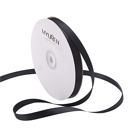 10mm Ruban Satin Noir, Ruban en Satin Double Face pour la Décoration de Mariage, Fête, Emballage Cadeau, Gâteau, Bouquet (45m)