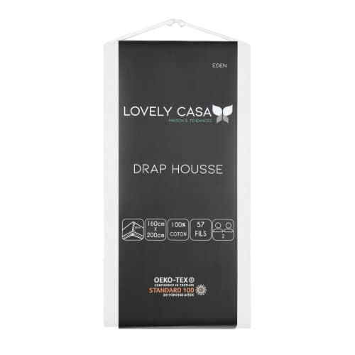 STOF - Drap Housse -Taille 160x200 cm Grand Bonnet 30 cm -100% Coton certifié Oeko-Tex - Couleur Blanc -Modèle Eden - Linge de Lit pour Maison - Doux et Confortable pour Nid Douillet