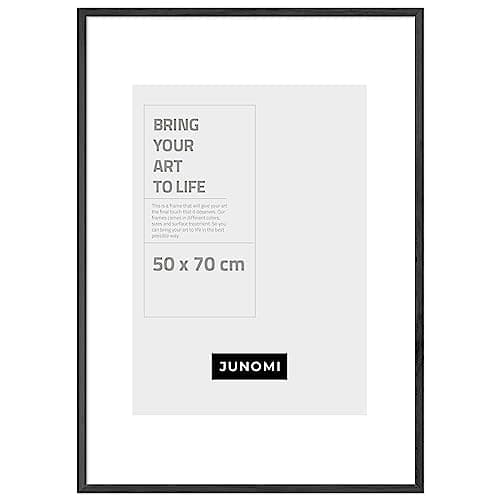 JUNOMI® Cadre photo 50 x 70 cm bois noir | Cadre photo noir avec verre plexi incassable | Cadre photo bois