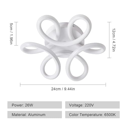 Dorlink Plafonnier LED Fleur, 22W 1980LM Luminaire Plafonnier Petit, Lampe de Plafond LED Moderne, Plafonnier Salon Blanc, 6500K Blanc Froid Plafonnier Chambre, Couloir, Cuisine, Ø24CM
