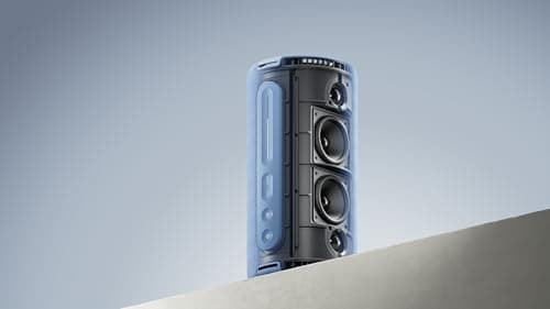 LOEWE We Hear Pro, Haut-Parleur Bluetooth en coopération avec Kylian Mbappé, 100 W, résistant à l'eau IPX6, Portable, Rechargeable, qualité Audio cristalline, Longue durée de Batterie, Denim, Bleu.