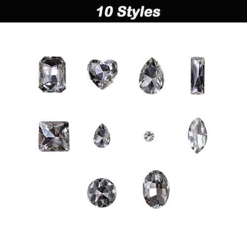 Yixinly 245 Pcs Strass à Coudre, 10 Formes Gros Strass pour Couture avec Griffe, Strass Vetement a Coudre, Verre Gemmes de Couture en Verre pour Vêtements DIY Artisanat, Chaussures (Blanc)