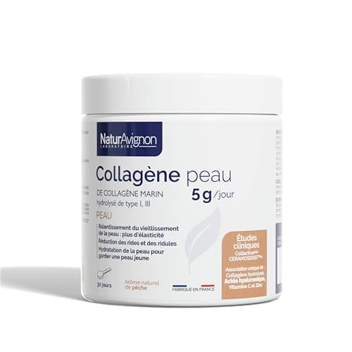 Laboratoire NaturAvignon Collagene marin hydrolysé type 1&3 | Beauté de la peau, rides, hydratation | Collagene et acide hyaluronique | collagene marin poudre 5g par portion | Fabriqué en France 210g
