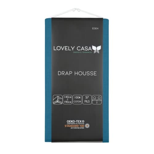 STOF - Drap Housse -Taille 140x190(200) cm Grand Bonnet 30 cm -100% Coton certifié Oeko-Tex - Couleur Pétrole -Modèle Eden - Linge de Lit pour Maison - Doux et Confortable pour Nid Douillet