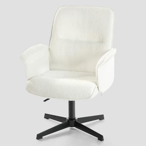 MEUBLE COSY Chaise de Bureau Fauteuil Coiffeuse Chambre Ergonomique Siège Pivotant Hauteur Réglable avec Accoudoir en Bouclette sans roulettes Capacité 120 kg Blanc, 66x63x82-94cm