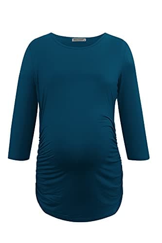 Smallshow Haut de Maternité pour Femmes Lot de 3 Vêtements de Grossesse à Manches froncées 3/4,Black-Deep Green-Teal,S