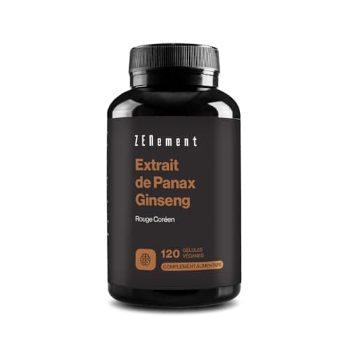 Panax Ginseng Rouge - 120 Gélules - Haut dosage 2375 mg/j - Avec 30% de Ginsenosides - Testé en laboratoire - Végan, Sans additifs - Zenement