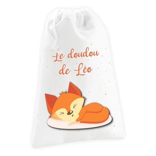 Sac à doudou ou sac de gym personnalisable – Ajoutez le prénom | Cadeau enfant | Plusieurs motifs | Polyester | Cordon de serrage (Renard)