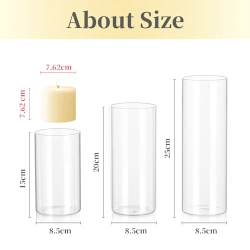 Photophore Bougeoirs Verre Vase Cylindrique: Hewory Set de 6 Porte Bougie pour Centre de Table Noel Mariage, Supports pour Bougies Piliers Transparent Vase en Verre Bougie Flottante