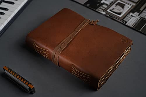 Journal en Cuir Vintage –15x23 cm - Journal Relié en Cuir Antique Fait À La Main Avec Papier À Bords Déchirés Antique Vierge - Parfait pour L'Écriture, Le Livre D'Ombres, Le Dessin, L'Esquisse