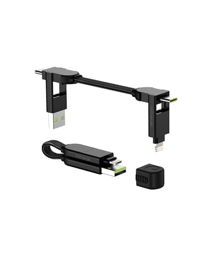 Rolling Square inCharge X - Porte Clé avec Câble USB c Charge Rapide, 100W - Chargeur USB c Universel 6 en 1 avec Cable USB c/a + Cable Lightning et Micro USB, Idéal comme Cadeau Homme, Noir