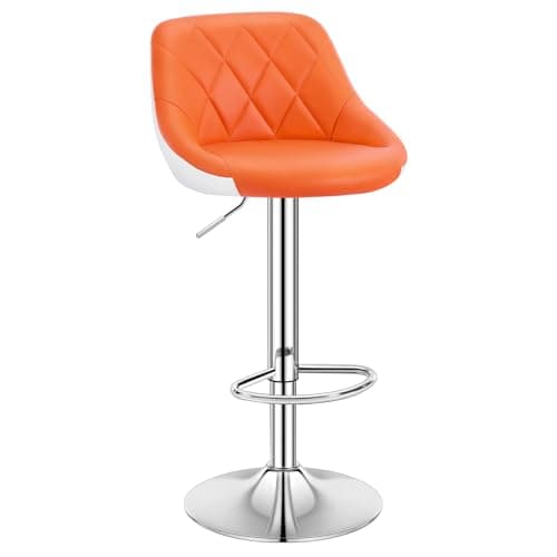 WOLTU Tabouret Bar, Chaise Haute Bar, Tabouret en Similicuir, Réglable en Hauteur, avec Dossier, Repose-Pieds, Chaise Haute Cuisine, Orange, BH30or-1