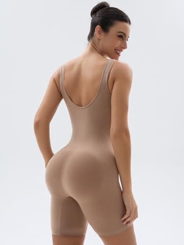 SHAPERX Gaine Ventre Plat Body Sculptant Femme Invisible Combinaison Gainante Shapewear Bodysuit Amincissant Body Short,UK-SZ5310-Sienna-S/M