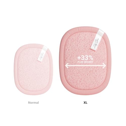 Pads Démaquillants Lavables et Réutilisables Lilly Skin - Lingettes Carrées Microfibres Nettoyantes et Exfoliantes pour la Peau du Visage - Boîte de 7 Pads en Tissu Simili Coton - Rose Poudré - XL