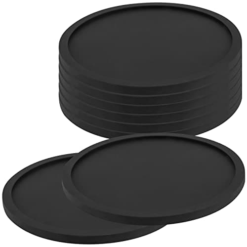 ZEONHEI Lot de 8 Dessous de Verre Ronds en Silicone de 10 cm, sous Verres, sous Tasses, Dessous de Tasse, pour Bar, Fête, Maison, Bureau, Anti-Dérapants, Noir