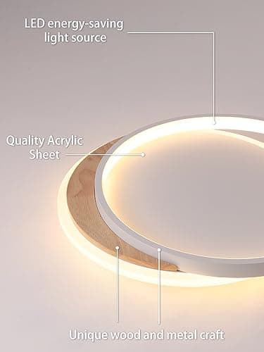 FANLG Plafonnier LED dimmable 3000K-6000K Roud Luminaire Plafonnier salon 40CM lustre chambre plafonnier led bois pour Chambre, Salon, Bureau Cuisine