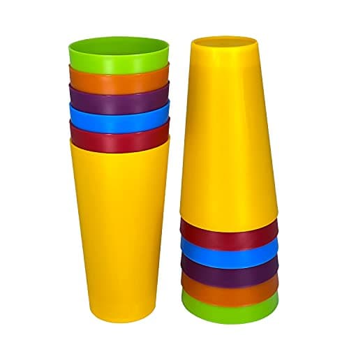 Yalin Lot de 12 grands verres en plastique incassables, passent au lave-vaisselle, sans BPA, 946 ml, 6 couleurs assorties