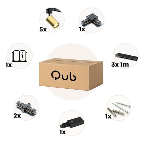 Qub Focus III Monophasé Luminaire Plafonnier LED – 300cm - 5x GU10 Spot Sur Rail - 3x 1m Barre de Spot Plafond – I-Form - Plafonnier intérieur Noir Moderne – Spots et Rails de Spots