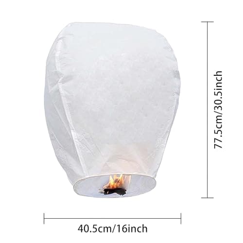 Lot de 20 lanternes Célestes Chinoises, Lanterne Chinoise Volante, Lanternes Volantes en Papier, célestes Souhaitant, 100% biodégradable, Utilisées pour Un Anniversaire, Un Mariage, Une fête(Blanc)
