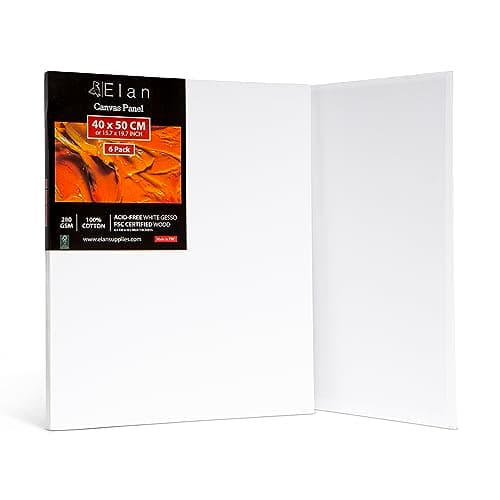 Elan Panneau de Toile 40x50, 100% Coton 6-Pack de Canvas Toile Peinture, Toile à Peindre, Panneau Toile Peinture, Tableau Peinture, Tableau Toile a Peindre Coton, Tableau a Peindre, Carton Entoilé
