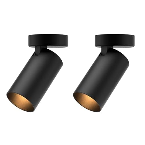 Klighten 2 pcs Spots Plafond Orientable Spot en Saillie, Douille GU10, Plafonnier Spot Ronde en Métal Intérieur, 70 x 130 mm, Ampoule non Incluse, Noir