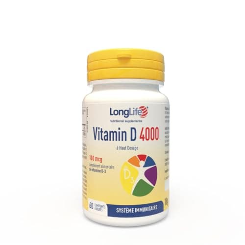 LongLife® Vitamin D 4000 ui | Haut dosage Vitamine D3 | Défenses immunitaires | Santé des os, dents et muscles | 4 mois de traitement | Végétarien et sans gluten