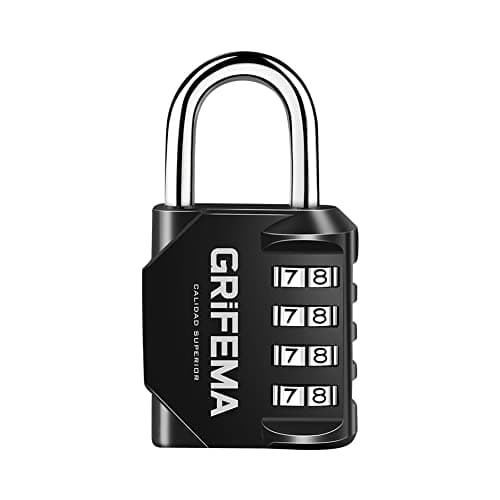 GRIFEMA GA1001-1, Cadenas Code 4 Chiffres - Cadenas de Sécurité Résistant Aux Intempéries, Cadenas à Combinaison pour Casier, Valise, Garage, Portail, École, Alliage de Zinc, Noir