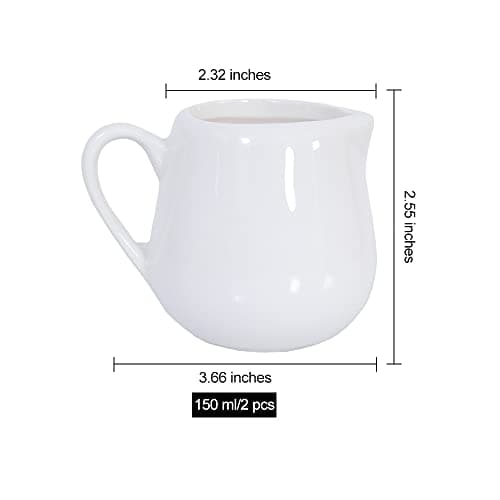 2PCS 50 ml/150ml Blanc en céramique Pot à lait de cuisine verseur Tasse à café crème Sauce avec poignée par +ing, blanc, Taille L
