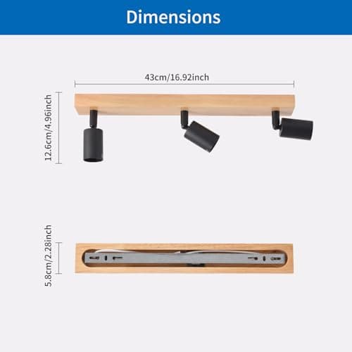 ANWIO Plafonnier Spots, 3 Spots de Plafond Led Intérieurs Base E27, Spots de Plafond Noirs avec Base Rectangulaire, Spots de Plafond LED Rotatifs (Sans Ampoules).