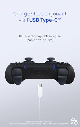 Sony, Manette PlayStation 5 officielle DualSense, Sans fil, Batterie rechargeable, Bluetooth, Compatible avec PS5 et PC, Couleur : Midnight Black