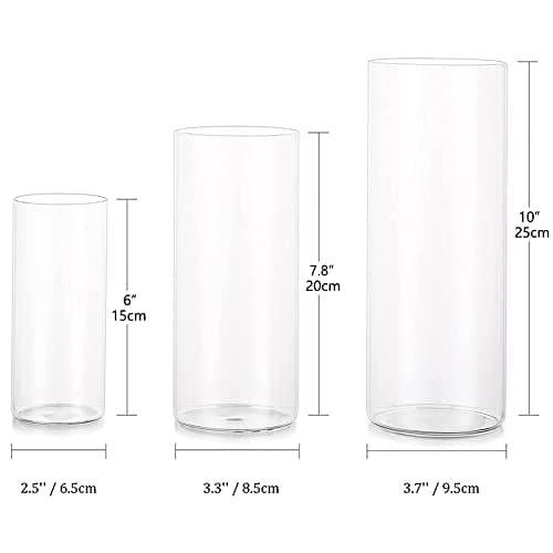 Vases Cylindriques en Verre pour Décoration de Table, Hewory 6pcs Clear Vase Set for Decoration Mariage, Vase Transparent Verre Hurricane Candle Holders for Decoration Maison Home, 15/20/25cm H
