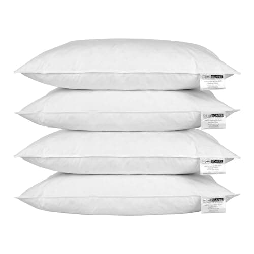 HOMESCAPES Lot de 4 Oreillers naturels en Plumes de Canard Ultra gonflants et Moelleux, 50 x 75 cm