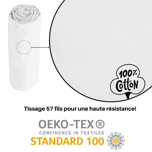 STOF - Drap Housse -Taille 160x200 cm Grand Bonnet 30 cm -100% Coton certifié Oeko-Tex - Couleur Blanc -Modèle Eden - Linge de Lit pour Maison - Doux et Confortable pour Nid Douillet