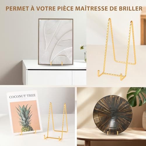 Chevalet Support Presentoir Porte Assiette - Or Metal Support Assiette Decorative - Support Cadre Photo de Table - Présentoir de Fer pour Plaque | Livre Cuisine | Carte Postale | CD | Art - 20,5 cm