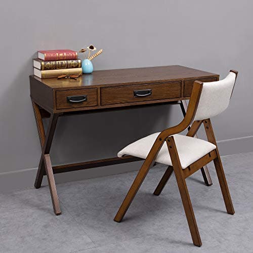 Ball & Cast Juego de 2 sillas de comedor plegables, Silla de oficina plegable Con estructura de Madera, sillas de cocina tapizadas portátiles Para actividades al Aire Libre, Color Gris Pardo
