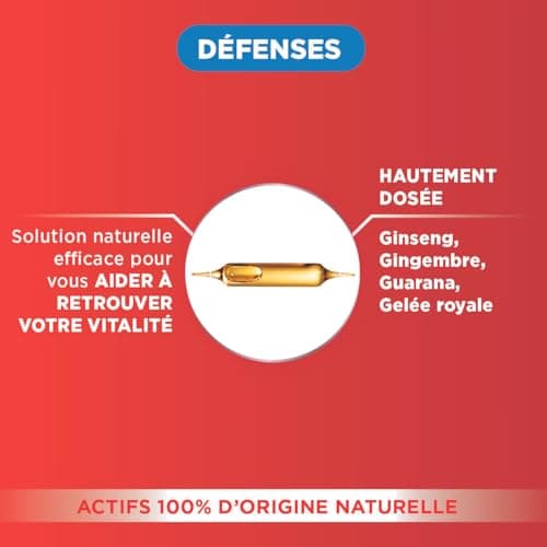 Forté Pharma - Vitalité 4G Défenses | Complément Alimentaire Energie et Défenses - Ginseng, Gingembre, Guarana et Gelée Royale | 20 ampoules