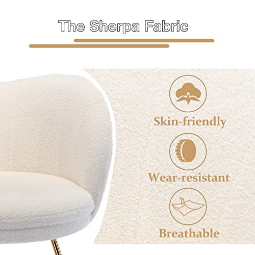 Wahson Fauteuil de Salon Fauteuil Coiffeuse en Fausse Fourrure Fauteuil Chambre avec Pieds doré, Chaise Coiffeuse pour Chambre/Salon, Blanc